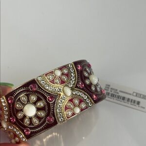 Embellished Pink and Gold Floral Cuff Bracelet